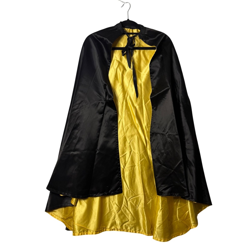 Vintage Handmade Black Yellow Satin Cape Costume Cosplay Theater OS Adult